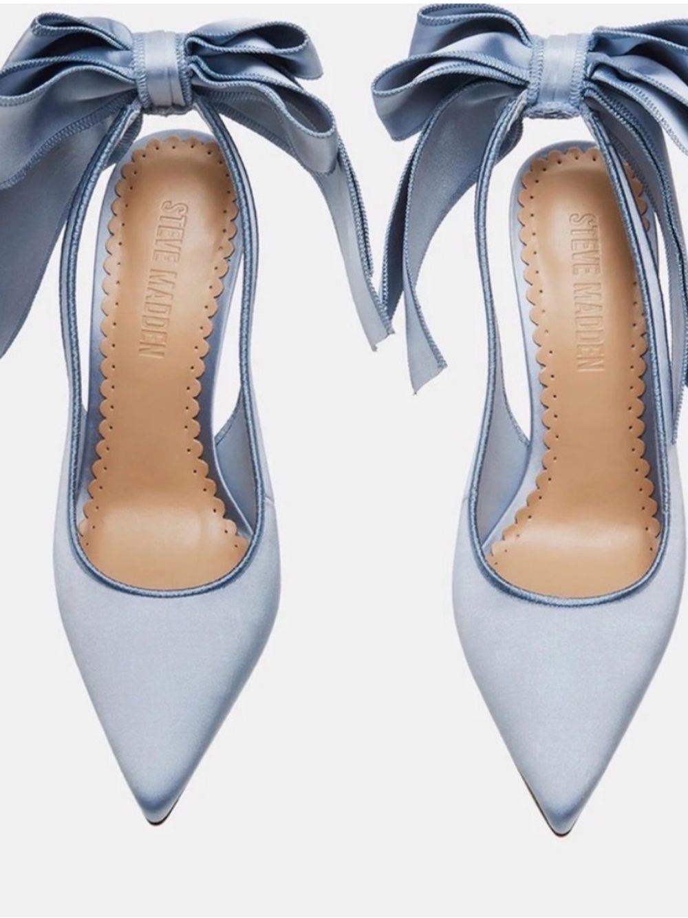 Steve Madden Light Blue Satin Pointed-Toe Slingback Heels with Bow - Picture 5 of 10